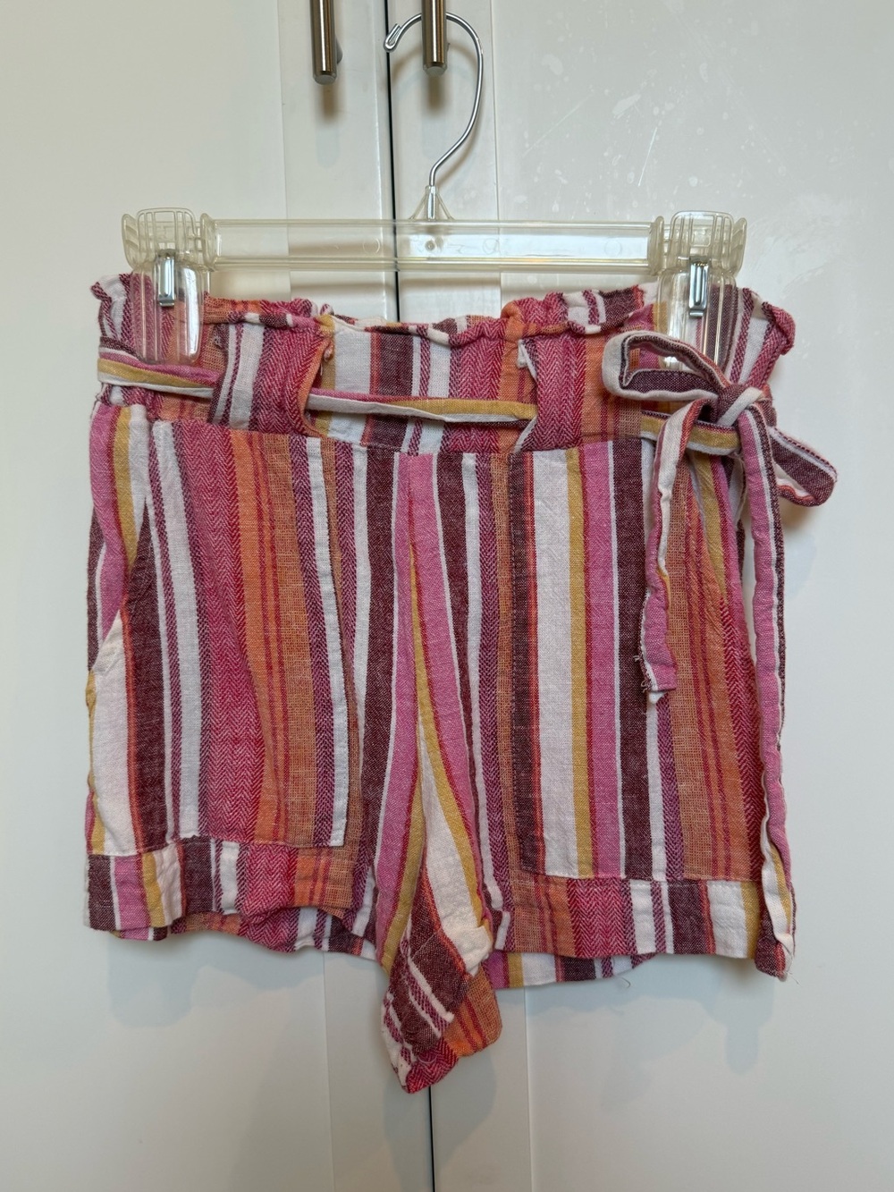 Striped Tie-Waist Women’s Shorts in Pink and Orange